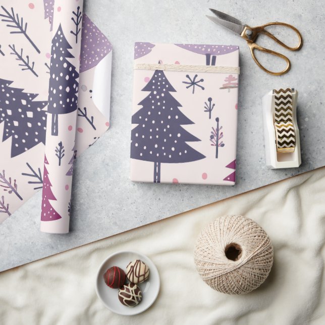 Papier Cadeau Fun Festive Pink Christmas Tree Motif (Artisanat)