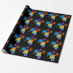 Papier Cadeau Fun Fireworks + Rainbow Motif "4" Numéro d'événeme