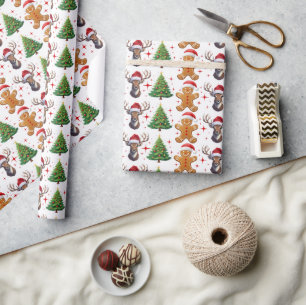 Papier Cadeau Fun Gingerbread Homme Reinder Arbre de Noël