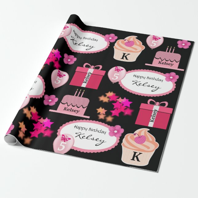 Papier Cadeau Fun & Girl Nom et âge personnalisés Anniversaire (Déroulé)