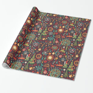 Papier Cadeau Fun hippie coloré vacances emballage de Noël
