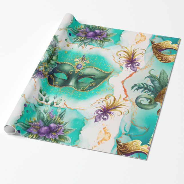 Papier Cadeau Fun Mardi Gras Masques (Déroulé)