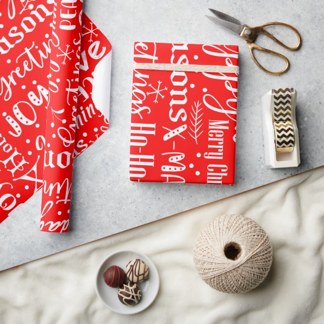 Papier Cadeau Fun Modern Red & White Christmas Script (Artisanat)