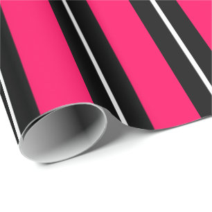 Papier Cadeau Fun & Moderne Rayures Rose Chaud, Noir & Blanc