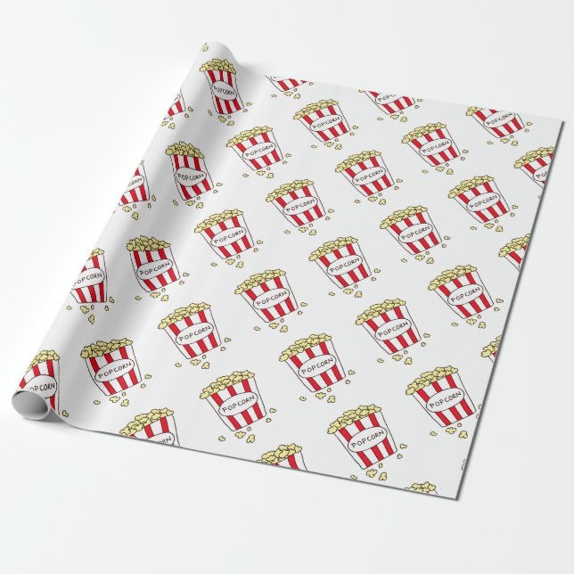 Papier Cadeau Fun Movie Theater Popcorn à Red White Bucket (Déroulé)