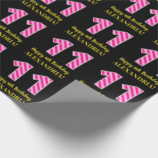 Papier Cadeau Fun Pink Stripes "11"; Joyeux 11e anniversaire; No (Coin)