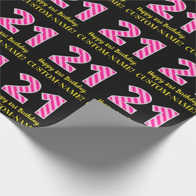 Papier Cadeau Fun Pink Stripes "21"; Joyeux 21e anniversaire; No (Coin)