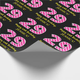 Papier Cadeau Fun Pink Stripes "29"; Joyeux 29e anniversaire; No
