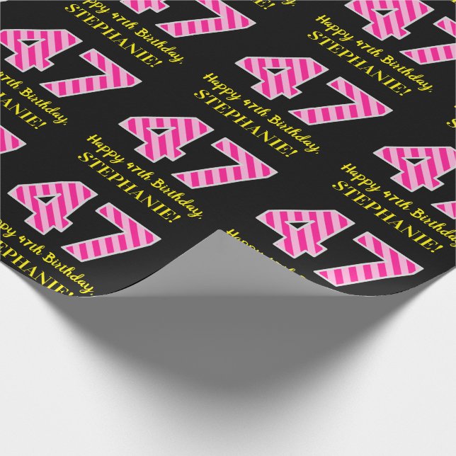 Papier Cadeau Fun Pink Stripes "47"; Joyeux 47ème anniversaire;  (Coin)