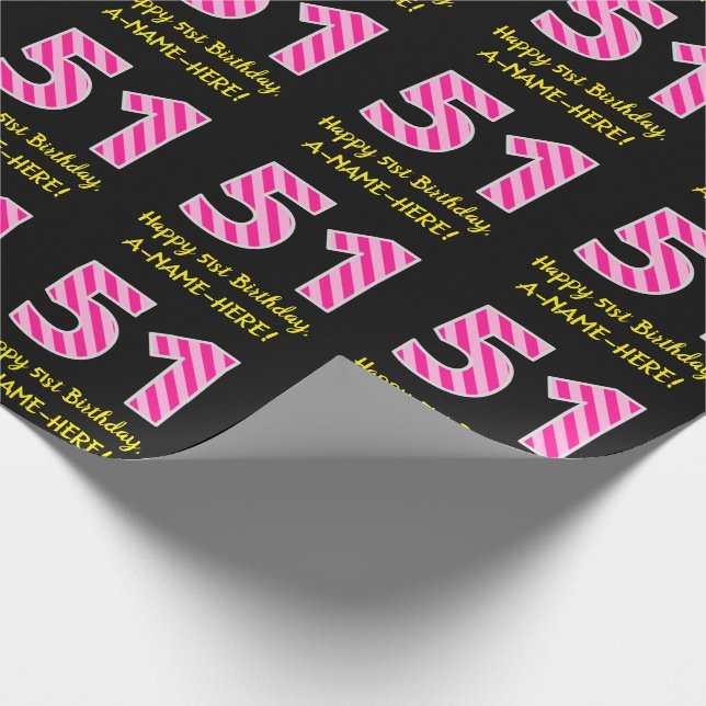 Papier Cadeau Fun Pink Stripes "51"; Joyeux 51e anniversaire; No (Coin)