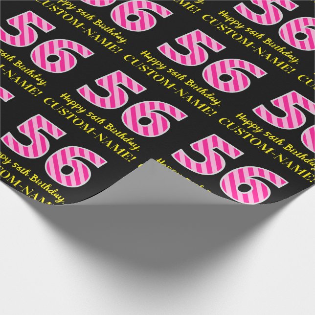Papier Cadeau Fun Pink Stripes "56"; Joyeux 56e anniversaire; No (Coin)