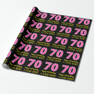 Papier Cadeau Fun Pink Stripes "70"; Joyeux 70e anniversaire; No