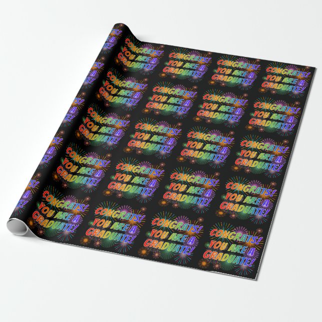 Papier Cadeau Fun Rainbow Look "FÉLICITES ! VOUS ÊTES DIPLÔMÉE ! (Déroulé)
