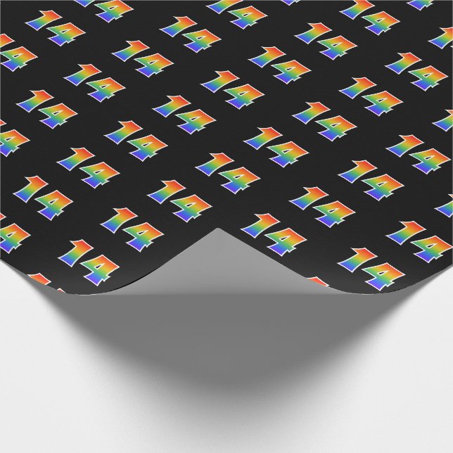 Papier Cadeau Fun Rainbow Spectrum Motif "14" Numéro d'événement (Coin)