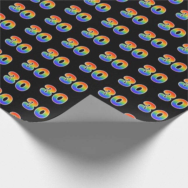 Papier Cadeau Fun Rainbow Spectrum Motif "30" Numéro d'événement (Coin)