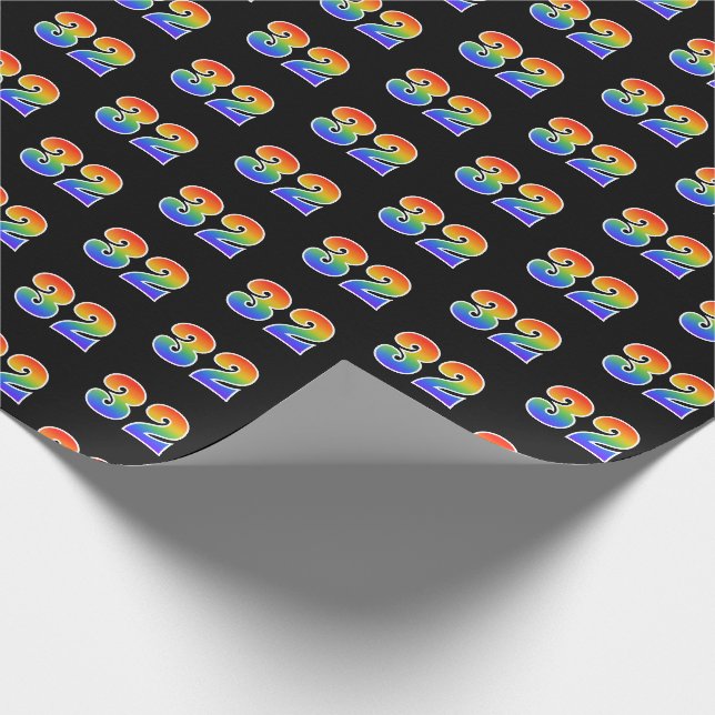 Papier Cadeau Fun Rainbow Spectrum Motif "32" Numéro d'événement (Coin)