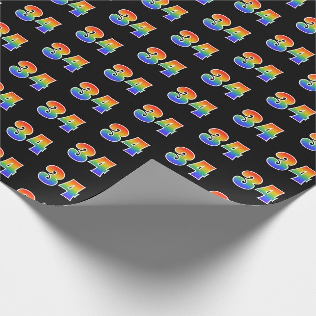Papier Cadeau Fun Rainbow Spectrum Motif "34" Numéro d'événement (Coin)
