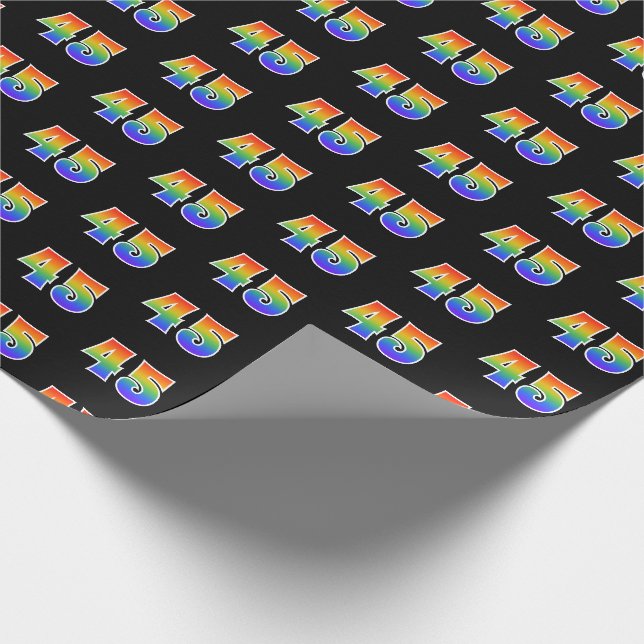 Papier Cadeau Fun Rainbow Spectrum Motif "45" Numéro d'événement (Coin)