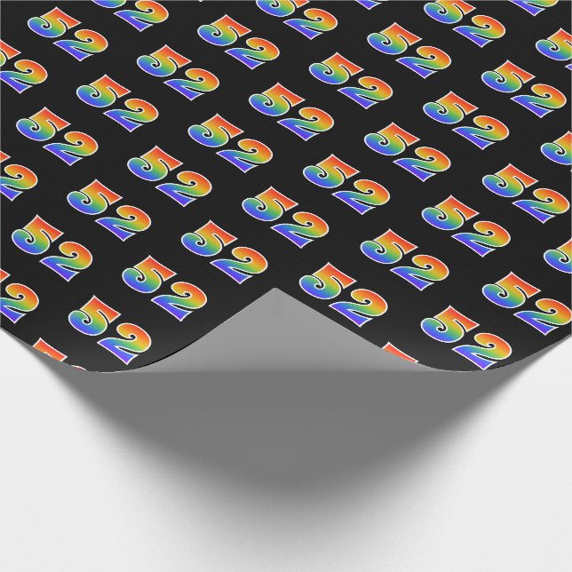 Papier Cadeau Fun Rainbow Spectrum Motif "52" Numéro d'événement (Coin)