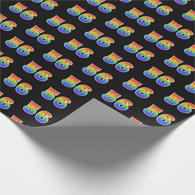 Papier Cadeau Fun Rainbow Spectrum Motif "56" Numéro d'événement (Coin)