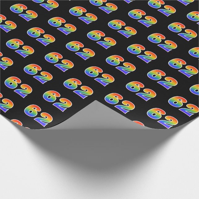 Papier Cadeau Fun Rainbow Spectrum Motif "62" Numéro d'événement (Coin)
