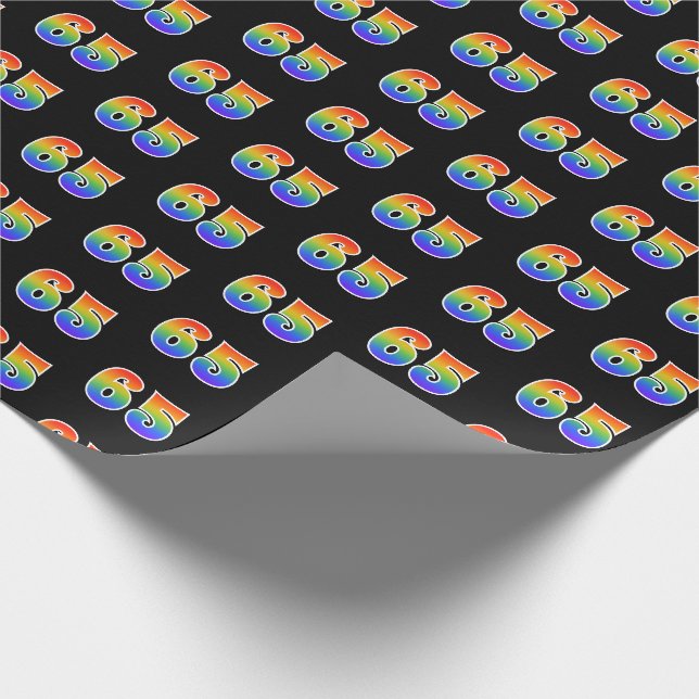 Papier Cadeau Fun Rainbow Spectrum Motif "65" Numéro d'événement (Coin)