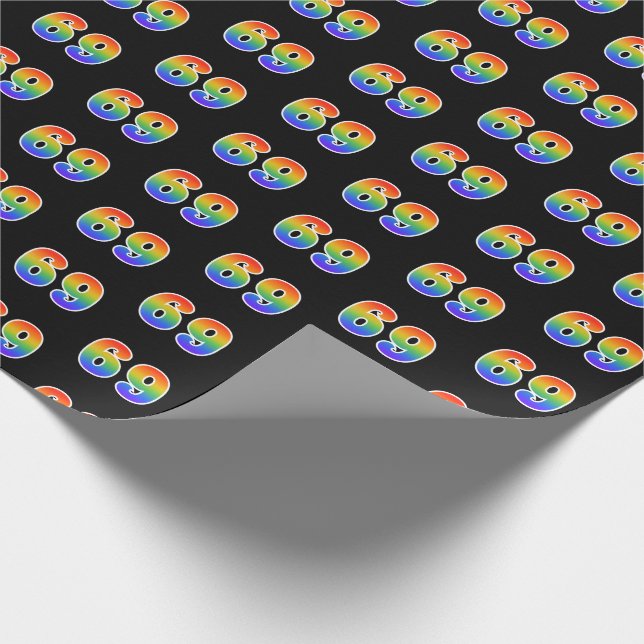 Papier Cadeau Fun Rainbow Spectrum Motif "69" Numéro d'événement (Coin)