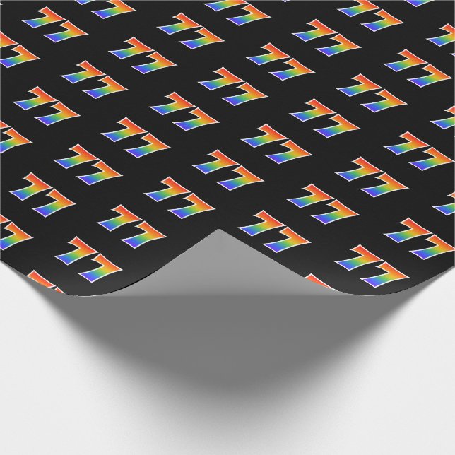 Papier Cadeau Fun Rainbow Spectrum Motif "77" Numéro d'événement (Coin)