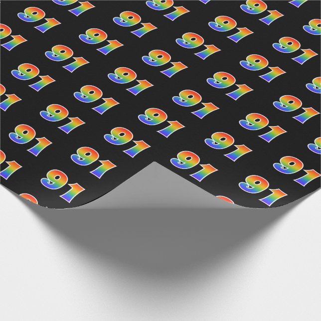Papier Cadeau Fun Rainbow Spectrum Motif "91" Numéro d'événement (Coin)