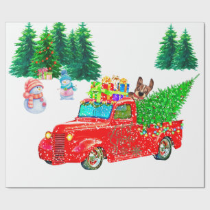 Papier Cadeau Fun Red Truck Snowmen, Chien Noël