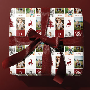 Papier Cadeau Fun Red Woodland Custom Photo Collage Monogramme
