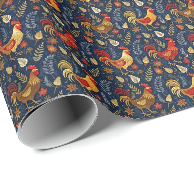 Papier Cadeau Fun roosters tiled pattern  (Coin rond)