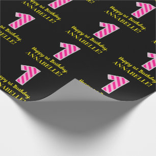 Papier Cadeau Fun Rose Stripes "1"; Joyeux 1er Anniversaire; Nom