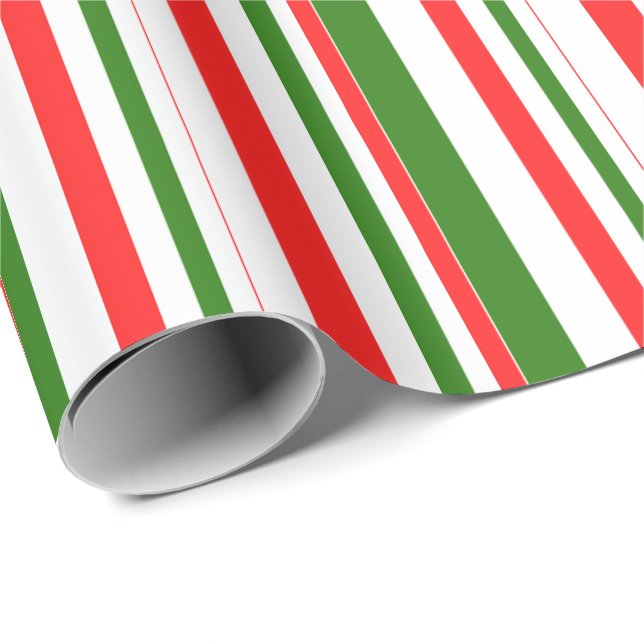 Papier Cadeau Fun Rouge, Blanc, Vert, Style de Noël rayures (Coin rond)