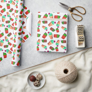 Papier Cadeau Fun Southwestern Flower Poted Cactus Motif