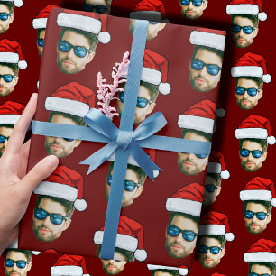 Papier Cadeau Funky Custom Face Photo Père Noël Casquette Noël