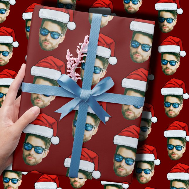 Papier Cadeau Funky Custom Face Photo Père Noël Casquette Noël (Créateur téléchargé)