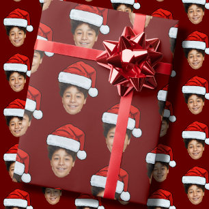 Papier Cadeau Funky Custom Face Photo Père Noël Casquette Noël