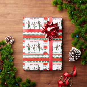 Papier Cadeau Funky Elf Family Photo Red Green Joyeux Noël
