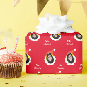 Papier Cadeau Funky Face Joyeux Noël en espagnol Photo Wrappi
