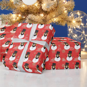 Papier Cadeau Funky Face Snowman Joyeux Noël Photo personnalisée
