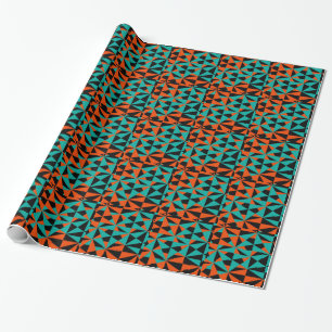 Papier Cadeau Funky Géométrique Orange Noir Turquoise Gras Motif