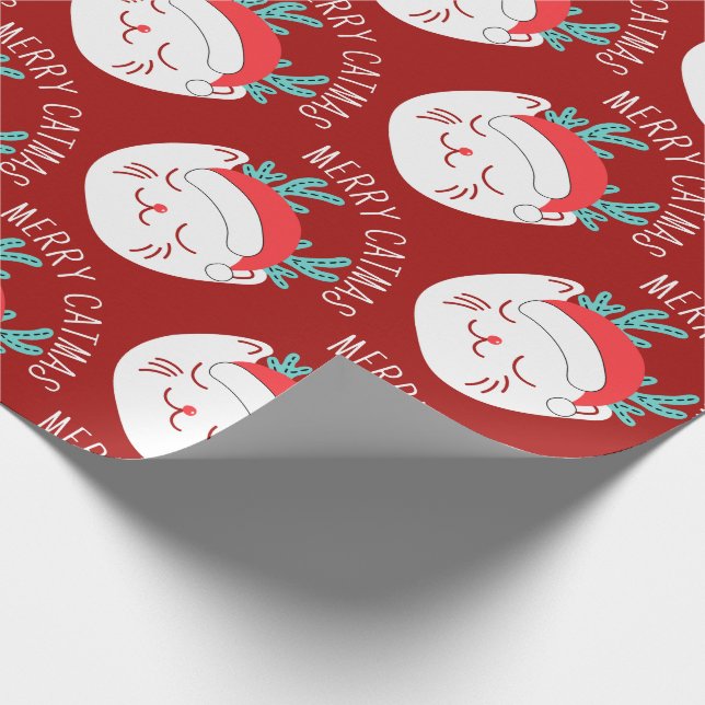 Papier Cadeau Funky Motif Chat blanc Joyeux Noël (Coin)