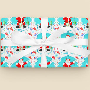 Papier Cadeau Funky Père Noël Pêche Sur Glace Avec Motif Ours Po