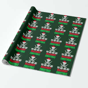 Papier Cadeau Funky Pirate Noël Yo Ho Ho Ho Green Holiday