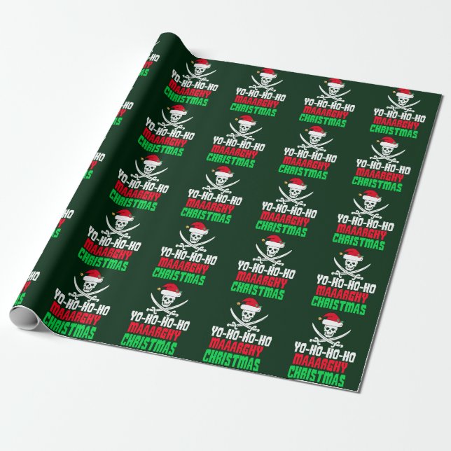Papier Cadeau Funky Pirate Noël Yo Ho Ho Ho Green Holiday (Déroulé)