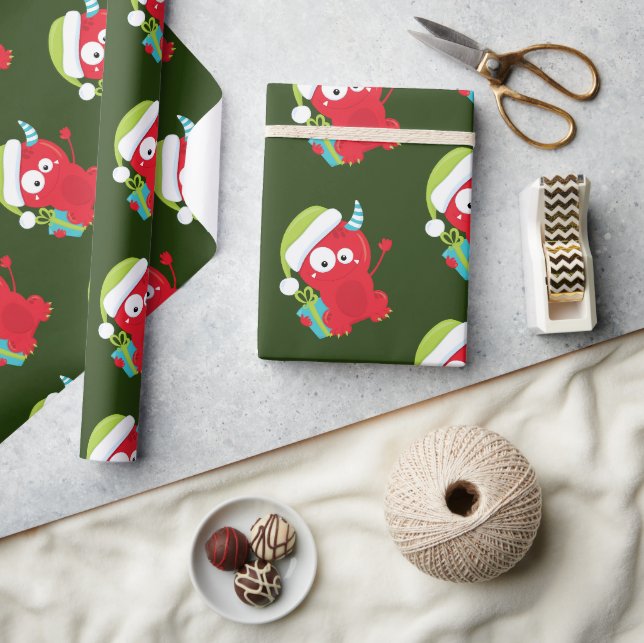 Papier Cadeau Funky Red Christmas Monster Enfants Vacances (Artisanat)