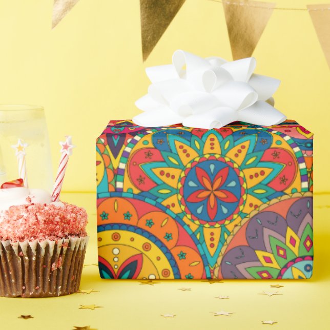Papier Cadeau Funky Retro couleur Motif Mandala (Fête d'anniversaire)
