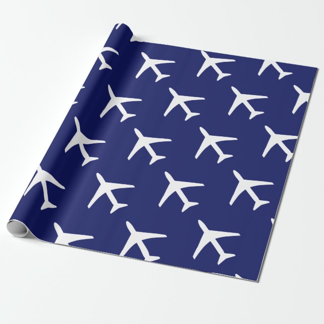 Papier Cadeau Funky White Plane Blue Arrière - plan Pilot Aviati (Déroulé)