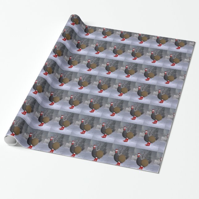 Papier Cadeau Funny Black Rooster Père Noël (Déroulé)